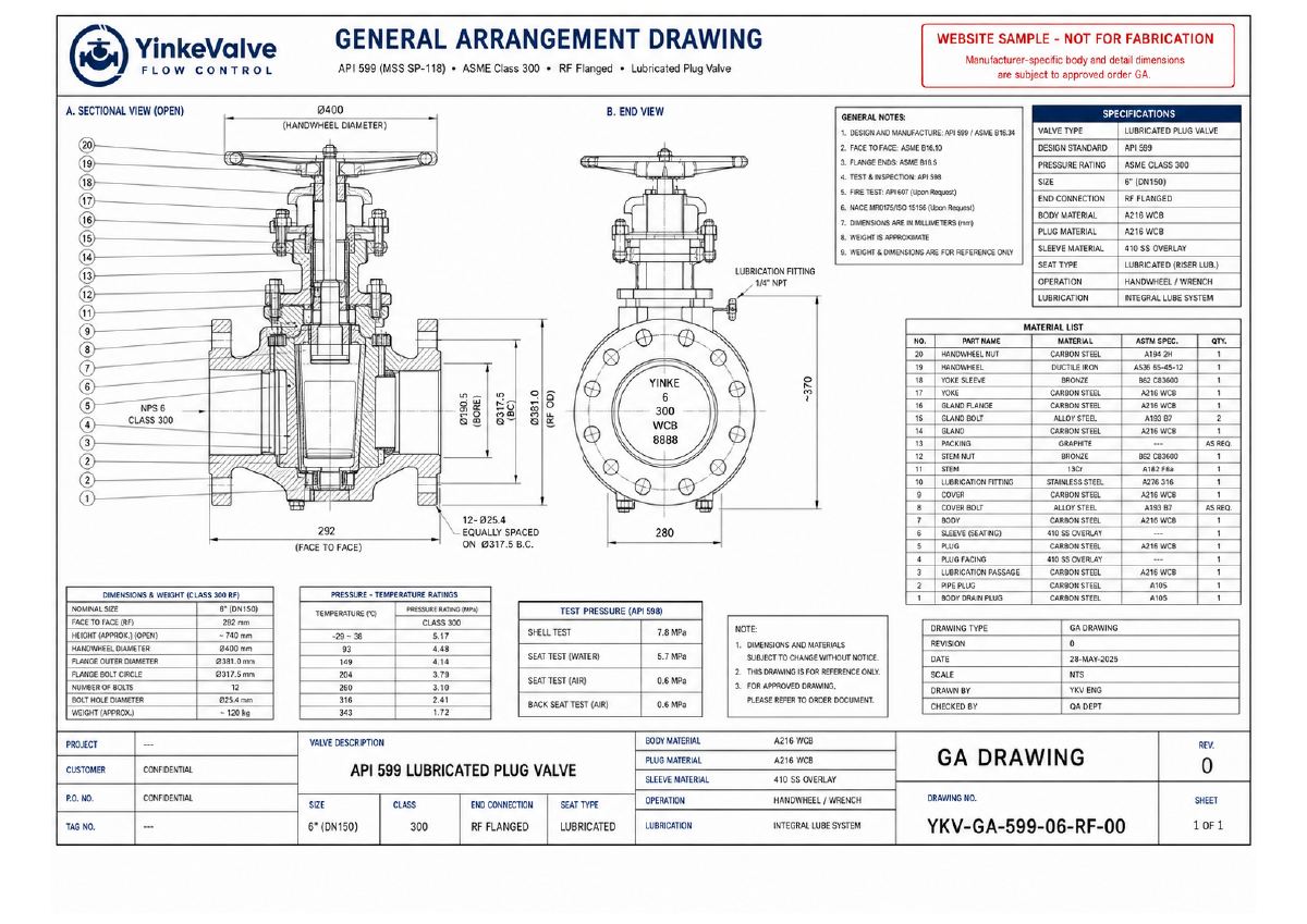 API 599 Lubricated Plug Valve GA Drawing preview