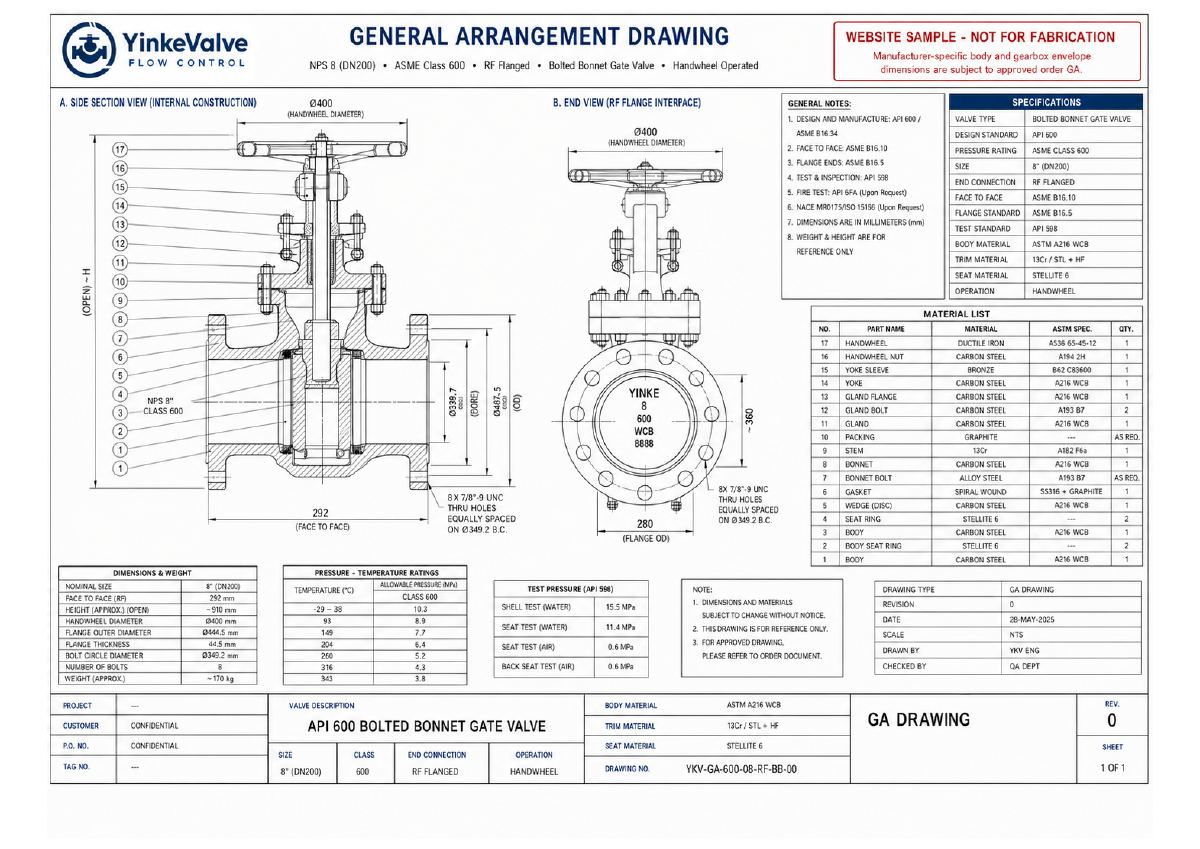 API 600 Bolted Bonnet Gate Valve GA Drawing preview