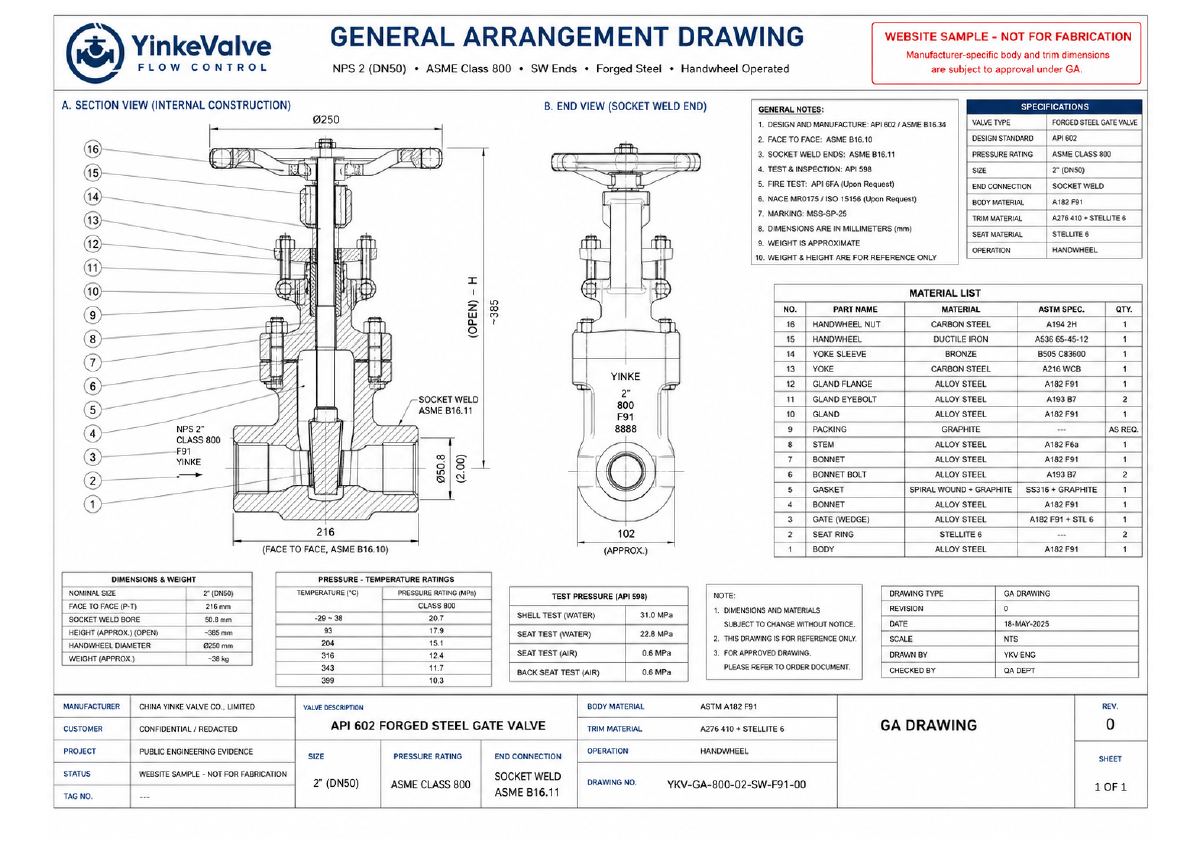 API 602 Forged Steel Gate Valve GA Drawing preview