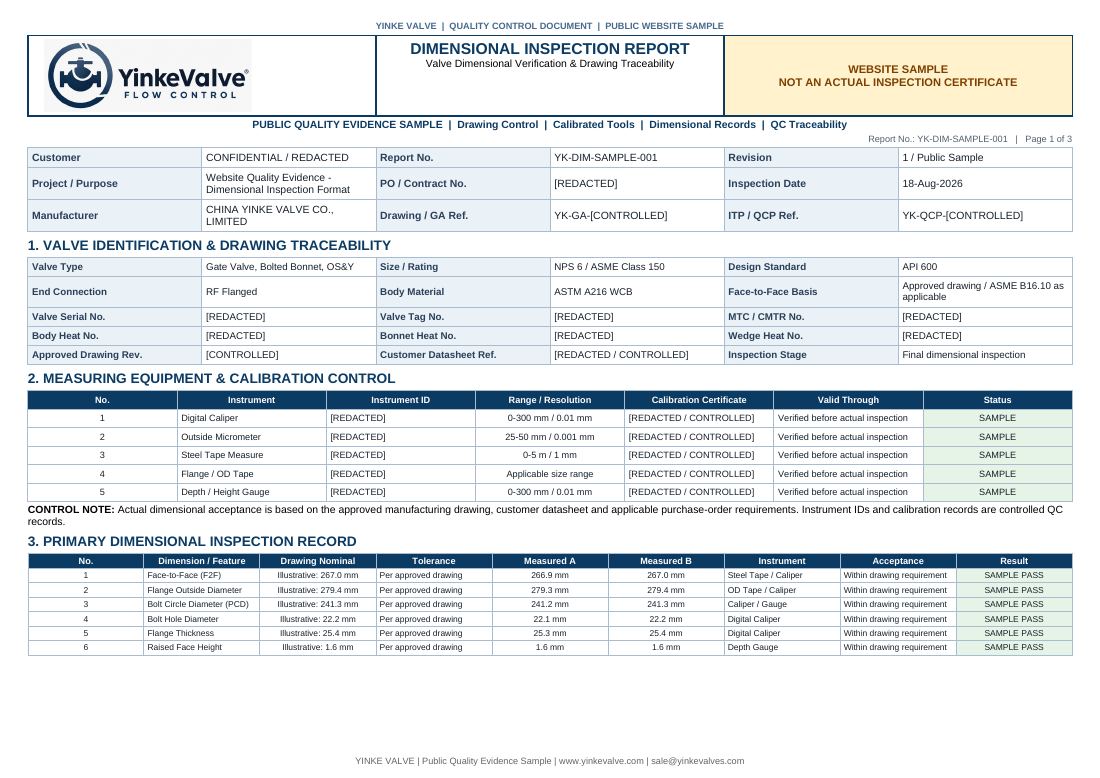 Dimensional Inspection Report Sample preview